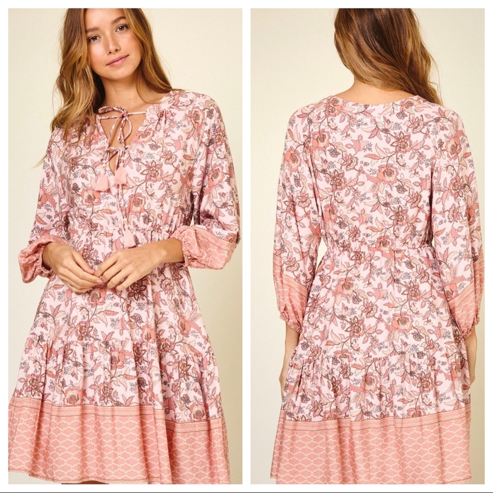 #38 Fabulous Boho Quater Sleeve Floral Dress With Tassels - Picture 3 of 4